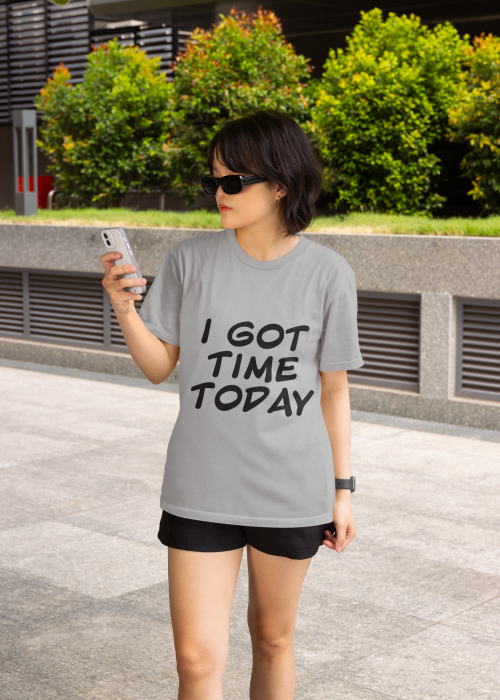 I got time today Unisex Tee, Short-Sleeve Cotton T-Shirt, Classic Fit, Funny Graphic Shirt, Casual Top